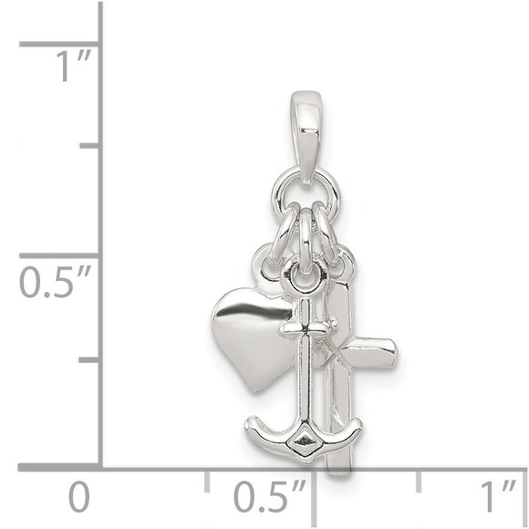 Sterling Silver Polished Anchor Heart and Cross Pendant - Picture 2 of 4